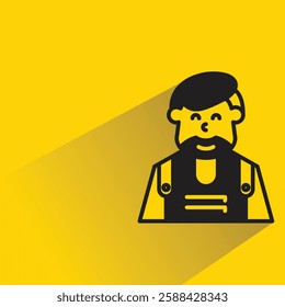 beard old man icon with shadow on yellow background