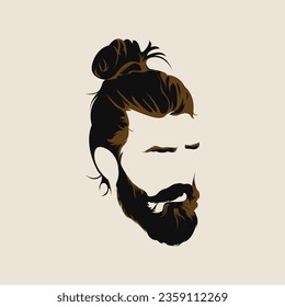 Beard and ponytail face premium vector illustration