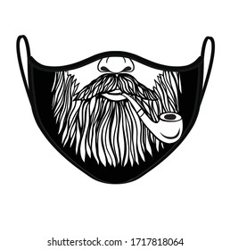 beard printed mask design on black background
