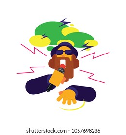 beard rapper freestyle rap with microphone,hat,sun glasses colorful vector illustration
