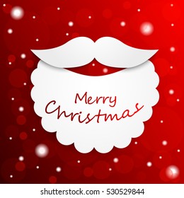 The beard of Santa Claus with a congratulation on an abstract red background.