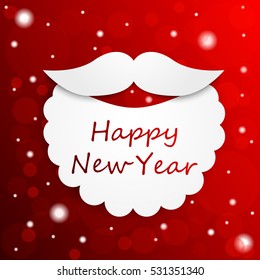 The beard of Santa Claus with a congratulation on an abstract red background.