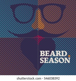 Beard Season -  Men's face build from beard (as heart), mustache and glasses, illustration for the promotion of wearing beard