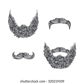 Beard set, line art illustration, hand drawn