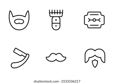 beard shave icon, barber shop icon vector set design with Editable Stroke. Line, Solid, Flat Line, thin style and Suitable for Web Page, Mobile App, UI, UX design.