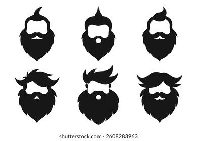 beard silhouette icons vector set 
