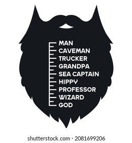 Beard Size Chart. Funny Beard Design. Beard Silhouette. Funny Men T-Shirt Design