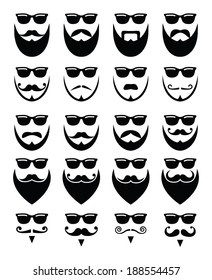 Beard and sunglasses, hipster icons set