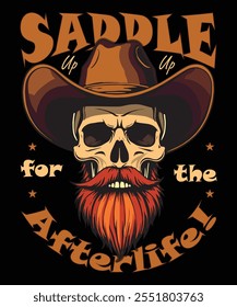 Beard t-shirt design,skull wear cowboy hat beard design,vintage t-shirt design