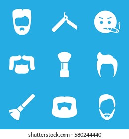 beard vector icons. Set of 9 beard filled icons such as man hairstyle, bllade razor, shaving brush