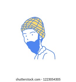 Beard vintage style man cartoon illustration wearing mountain hat vector isolated