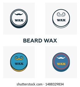 Beard Wax icon set. Four elements in diferent styles from barber shop icons collection. Creative beard wax icons filled, outline, colored and flat symbols.