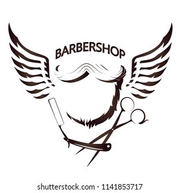 Beard and wings with a razor for barbershop