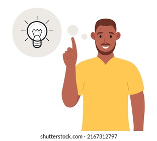 A bearded African man having a good idea. Business concept. Vector illustration.