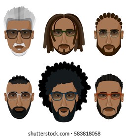 Bearded african men hipsters with different hairstyles. svg