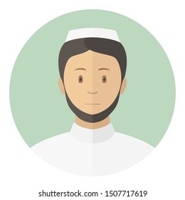 Bearded Arab man in taqiyah. Profile avatar. Vector icon.