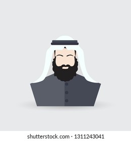 Bearded arabic man in traditional muslim hat.