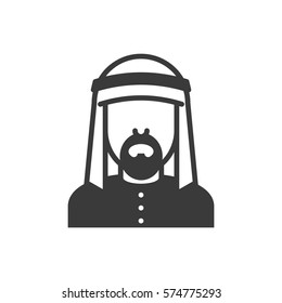 Bearded Arabic Man In Traditional Muslim Hat. Avatar. Vector Icon