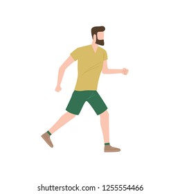 Bearded athlete running on isolated background. Brutal, athlete, cardio. Can be used for topics like training, jogging, runner