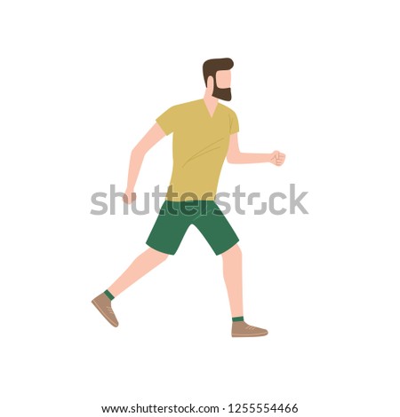 Bearded athlete running on isolated background. Brutal, athlete, cardio. Can be used for topics like training, jogging, runner
