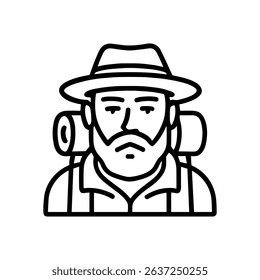 Bearded backpacker in a hat illustration design element
