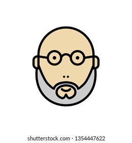 Bearded and bald man face icon. Bearded man with sunglasses