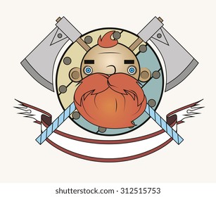 bearded barbarian with axes and shield