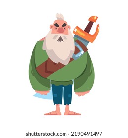 Bearded Barefoot Pirate or Buccaneer with Saber Vector Illustration