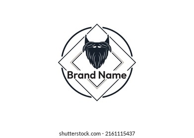 Bearded barmen, barkeeper or bartender in work silhouette with shaker logo design on white background - Hand drawn man with beard and mustache vector illustration. Gold and white vintage emblem design