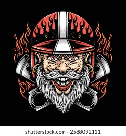 bearded biker with red helmet and piston