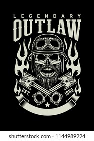 Bearded Biker Skull With Crossed Pistons Emblem