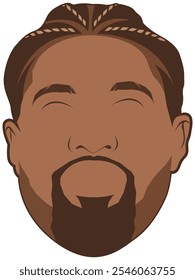 Bearded black man with cornrow vector illustrations. Gentleman portrait cartoon with unique hairstyle. Power and pride of black male in cornrow hairstyle. Fan art avatar face with cornrow style.