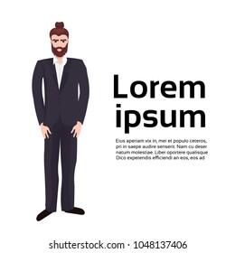 bearded Business Man Hipster Wearing Suit Over Background With Copy Space