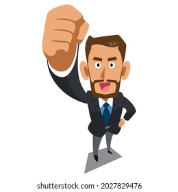 A bearded businessman with brown skin in a guts pose