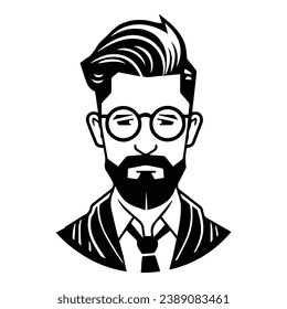 Bearded Businessman In Glasses Flat Icon Isolated On White Background