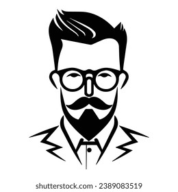 Bearded Businessman In Glasses Flat Icon Isolated On White Background