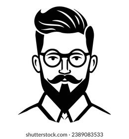 Bearded Businessman In Glasses Flat Icon Isolated On White Background