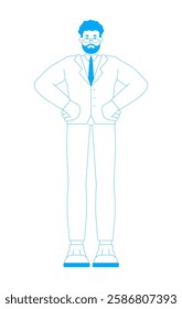 Bearded businessman in suit and eyeglasses 2D outline cartoon character. Business leader standing man in formal wear isolated person flat vector on white background. Spot illustration colorful