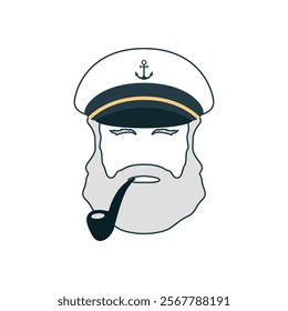 Bearded captain with pipe exudes maritime charm, showcasing classic nautical style