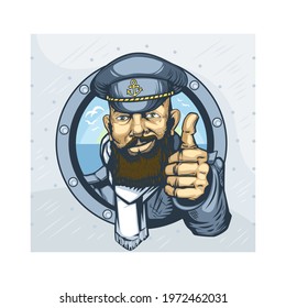 Bearded captain of the ship showing everything will be fine.