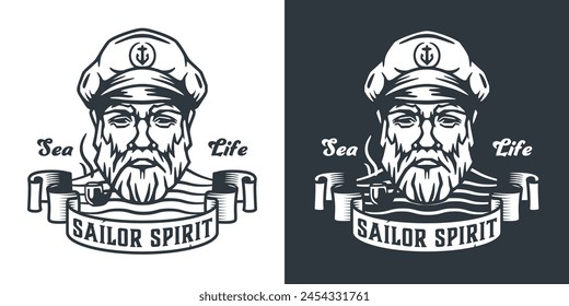 Bearded captain wearing a sailor hat, with a nautical theme. The image captures the essence of sea endeavors and the wisdom of an experienced mariner.