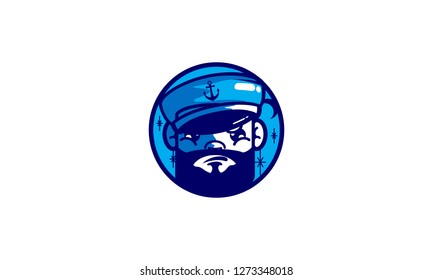 Bearded Cartoon Boat Captain Vector Illustration