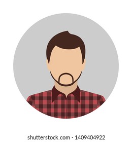 Bearded Caucasian Man In Checkered Shirt. Abstract Male Avatar. Vector Icon.