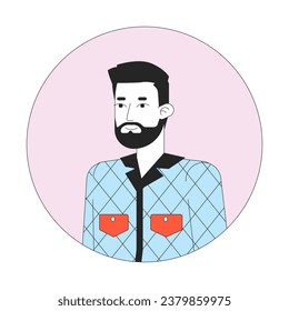 Bearded caucasian man standing 2D line vector avatar illustration. Adult european guy relaxed posing outline cartoon character face. Office worker casual clothes flat color user profile image isolated