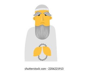 The bearded character is a muslim man with a rosary.	