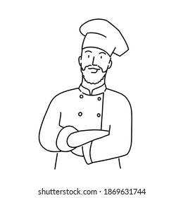 Chef con barba y brazos cruzados. Ilustración vectorial dibujada a mano.