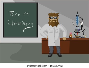 bearded chemist on the background of the laboratory and laboratory glassware