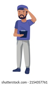 bearded coach with checklist character