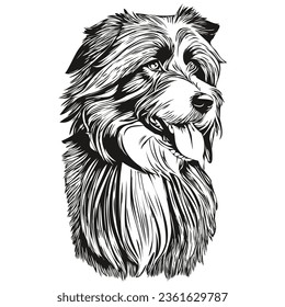 Bearded Collie dog t shirt print black and white, cute funny outline drawing vector ready t shirt print