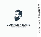 Bearded cool man logo vector illustration